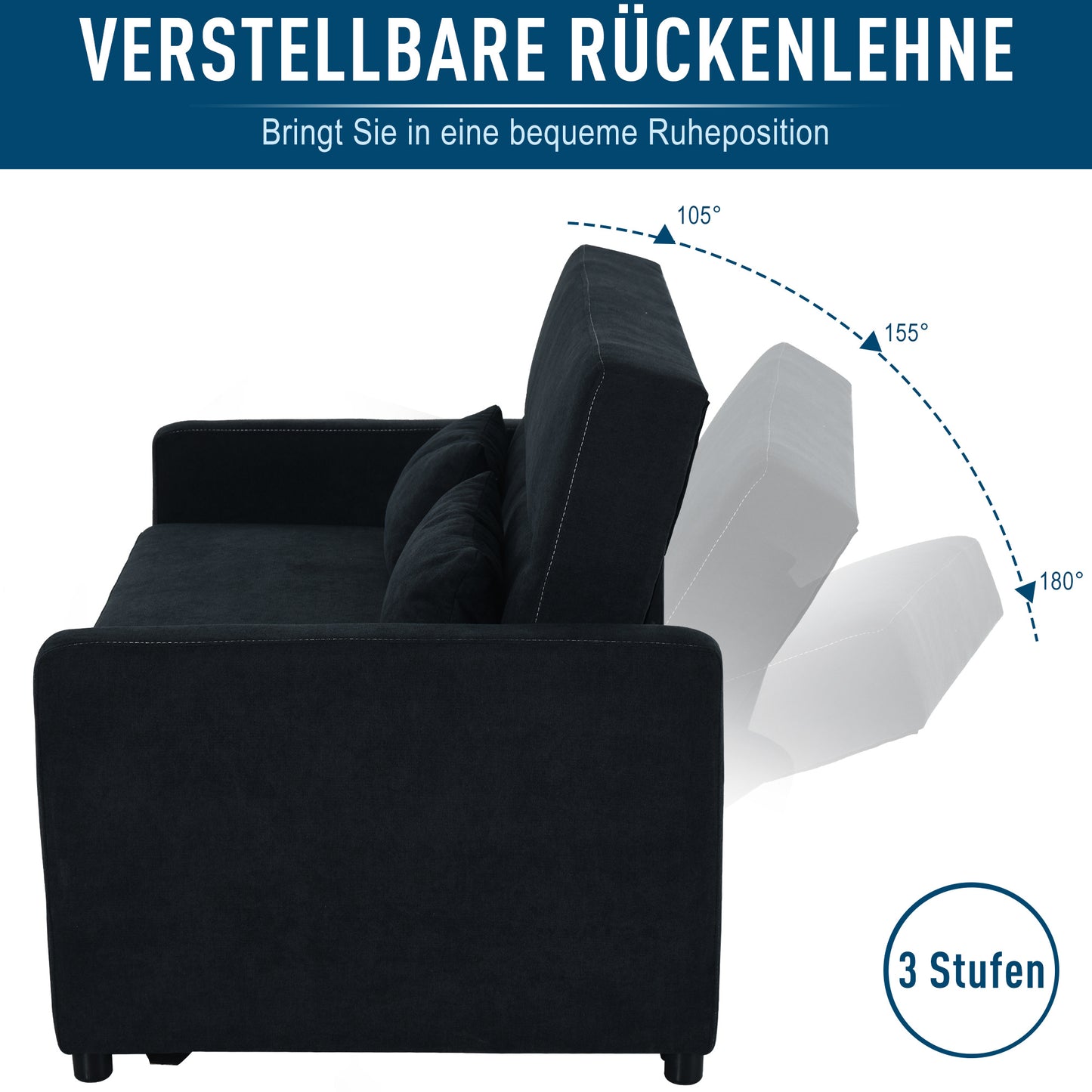 Slaapbank – Bedbank – 2-zitsbank – Uitklapbank – Logeerbed – Verstelbare Rugleuning – Hardhouten Frame – Fluwelen Stof Donkergrijs