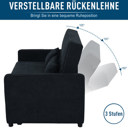 Slaapbank – Bedbank – 2-zitsbank – Uitklapbank – Logeerbed – Verstelbare Rugleuning – Hardhouten Frame – Fluwelen Stof Donkergrijs