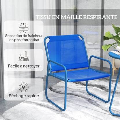 Tuinset – Tuinmeubilair – Terrasset – Bistroset – Loungeset – 2 Stoelen en Ronde Tafel – Stalen Frame en Ademend Textileen – Donkerblauw
