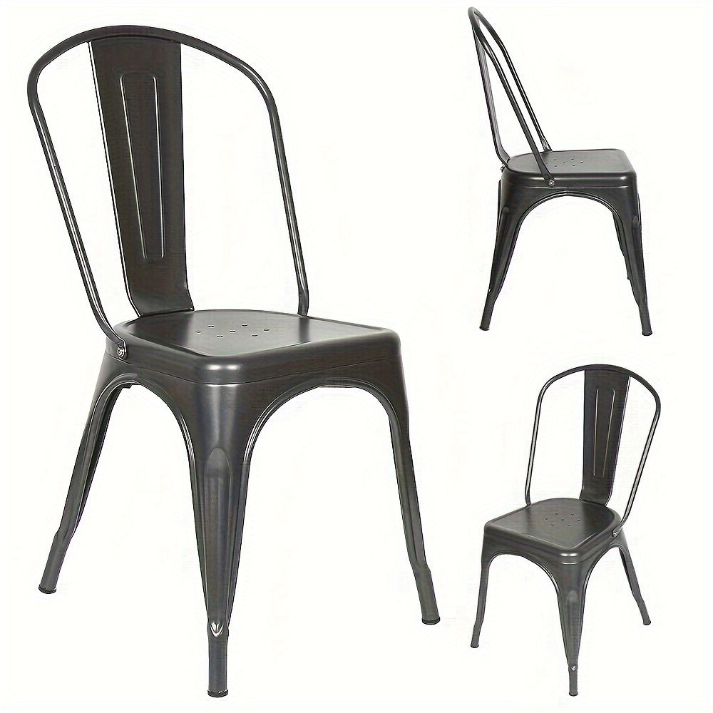 Industriële Bistro Stoelen – Eetkamerstoelen – Metaal Stoelen – Café Stoelen – Keukenstoelen – Set van 4 – Met Rugleuning – Stevig Roestvrij Staal – Zithoogte 44 cm – Vintage Design – Gemakkelijk Schoon Te Maken