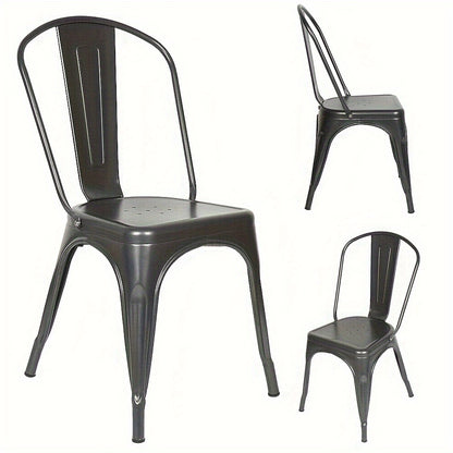 Industriële Bistro Stoelen – Eetkamerstoelen – Metaal Stoelen – Café Stoelen – Keukenstoelen – Set van 4 – Met Rugleuning – Stevig Roestvrij Staal – Zithoogte 44 cm – Vintage Design – Gemakkelijk Schoon Te Maken