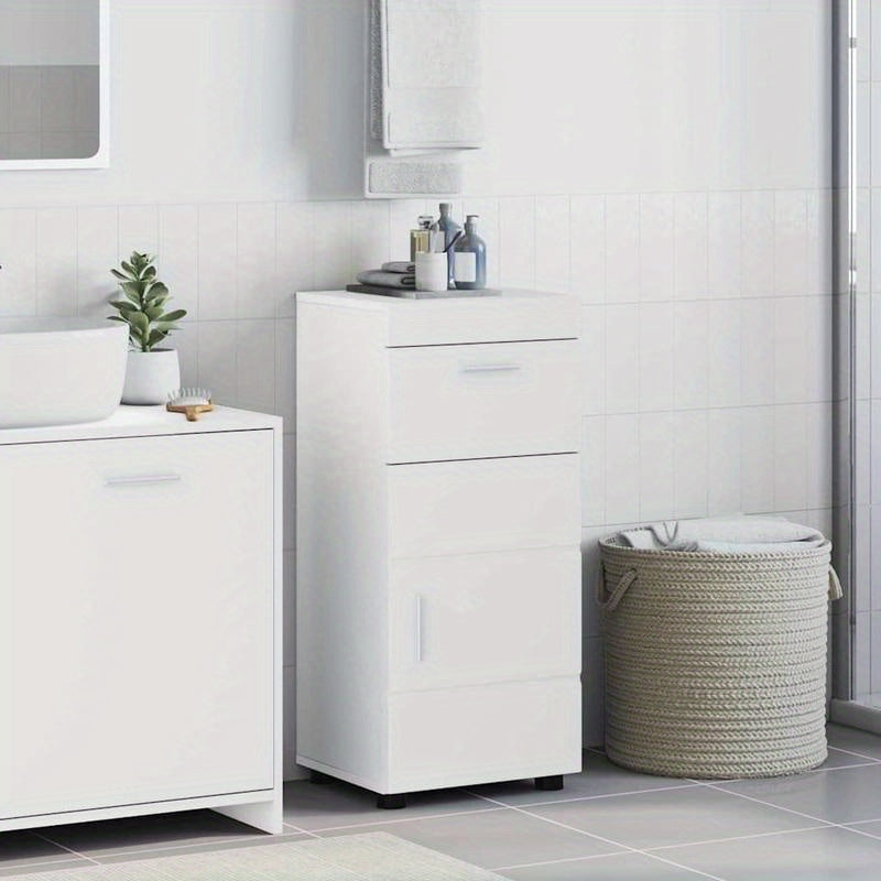 Hoogglans Witte Badkamerkast – Badmeubel – Opbergkast – Badkamerkastje – Kastje – Compact Formaat 37x31,5x82 cm – Duurzaam Verwerkt Hout
