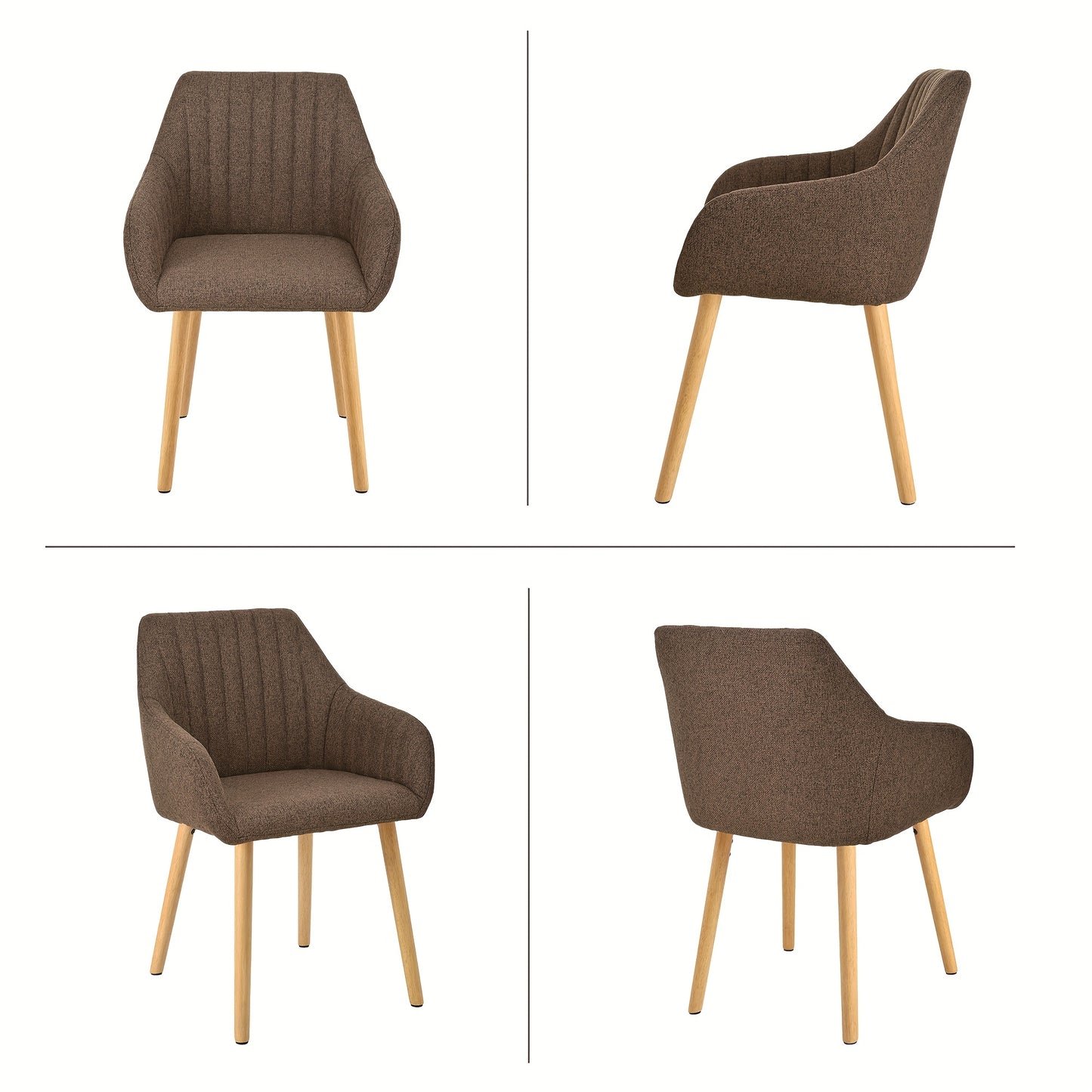 Set van 2/4/6 Minimalistische Eetkamerstoelen – Comfortabele Stoelen met Rugleuning, Armleuningen en Houten Poten – Beige, Voor Eetkamer en Hal