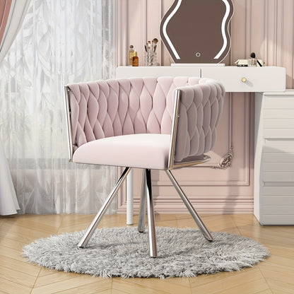 Draaistoel – Kuipstoel – Eetkamerstoel – Fauteuil – Kaptafelstoel – Velvet Bekleding – 360° Draaibaar – Met Metalen Poten – Roze