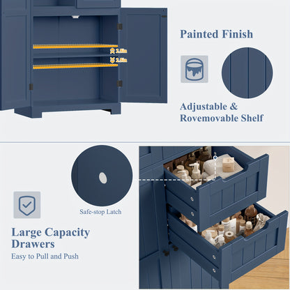 Opbergkast – Opbergmeubel – Dressoir – Vakkenkast – Kast Met 4 Deuren & 2 Laden – Moderne Blauwe MDF Kast – Hoog 164,5 cm – Ruime 3,2 Kubieke Voet Opslagruimte