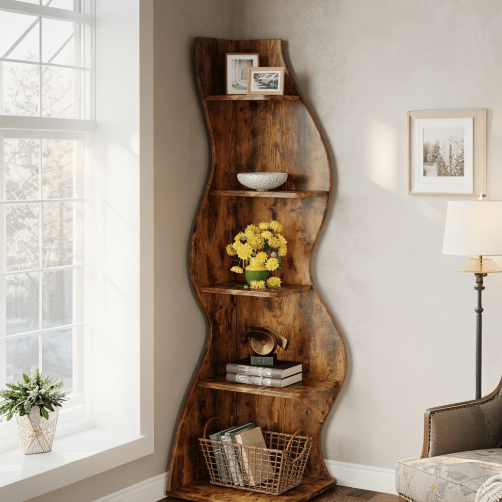 Hoekboekenkast – Boekrek – Plantenrek – Vakkenkast – Opbergmeubel – 5-Lagen – Verstelbare Planken – Wit Houten Design