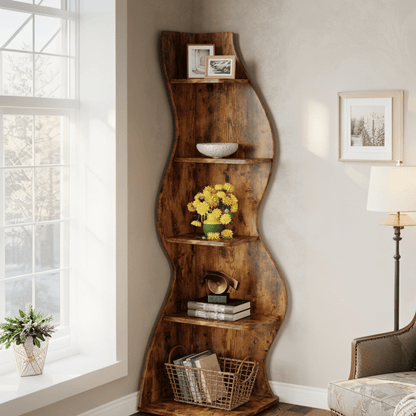 Hoekboekenkast – Boekrek – Plantenrek – Vakkenkast – Opbergmeubel – 5-Lagen – Verstelbare Planken – Wit Houten Design