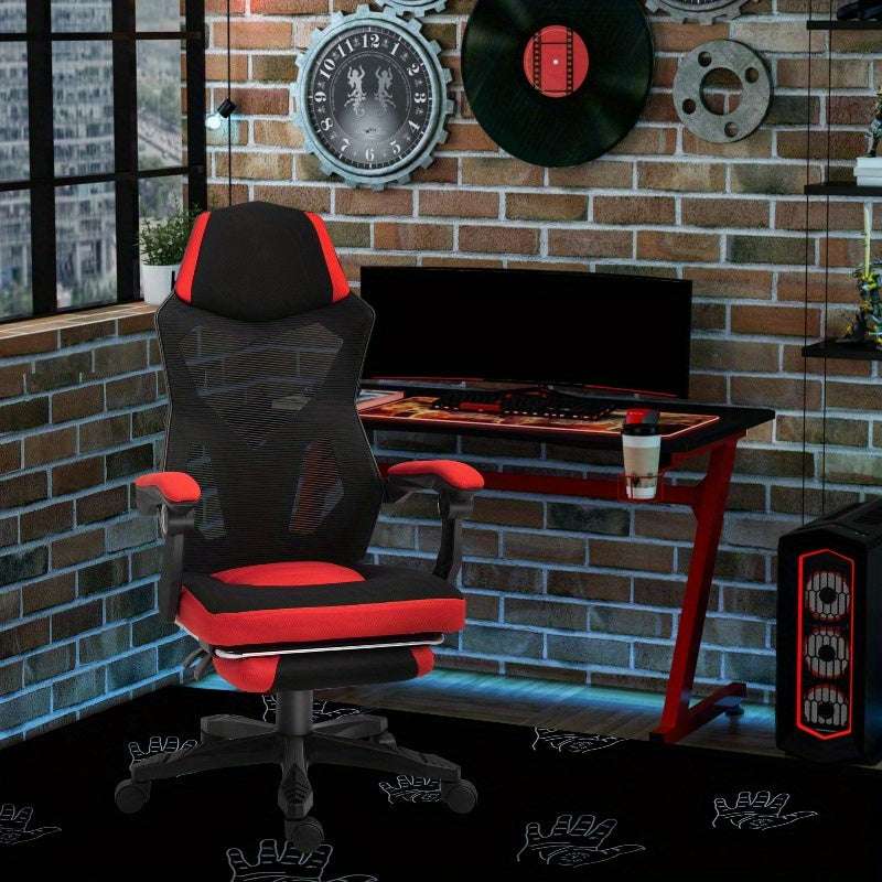 Gaming stoel – Gamestoel – Gaming chair – Game stoel – Bureaustoel – Ergonomisch ontwerp – Handmatig verstelbaar – Zwart met rode accenten – Stevige vijfwielbasis