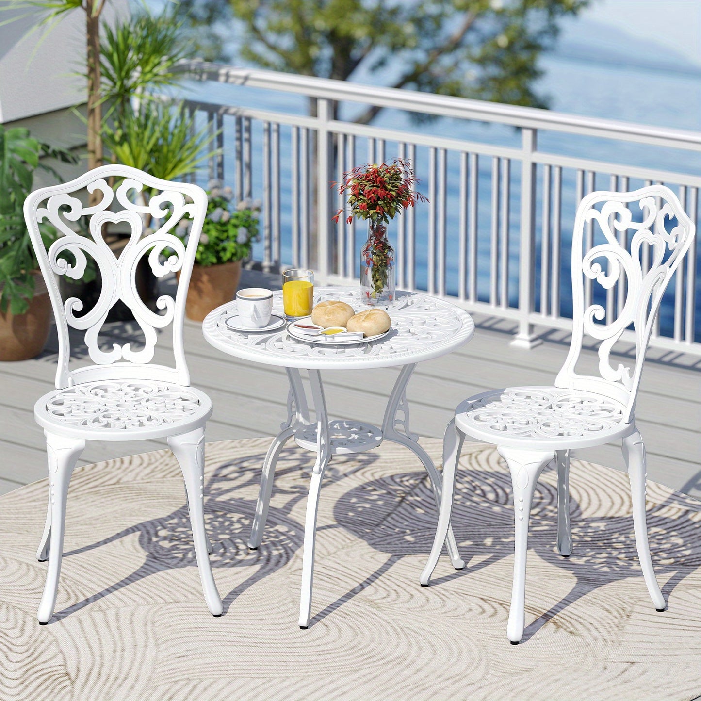 3-delige Bistro Set – Tuinset – Terrasmeubilair – Balkonset – Buitenmeubilair – Weerbestendig Gietaluminium – Parasoluitsparing