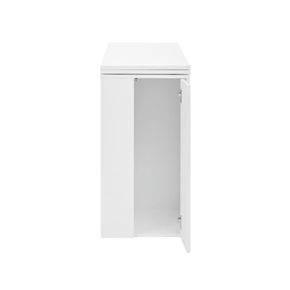 Adjustable Height Telescopic 360° Swivel Bar Table with Reversible & Glass Doors - White Metal Modern Dining Table/Kitchen Island for Office, Coffee Bar, Space-Saving Furniture (Easy Assembly, No Wood Components)