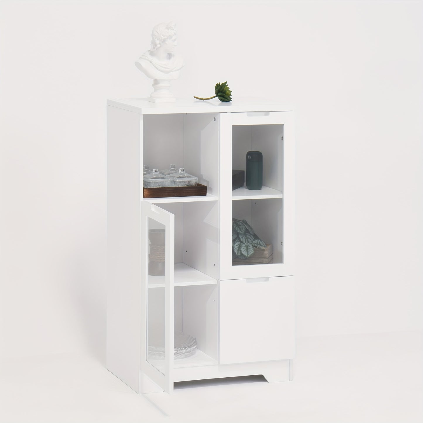 Kledingkast – Garderobekast – Opbergkast – Dressoir – Wit Gelakt MDF – Glazen Deuren – Ruime Lade – Compact & Modern