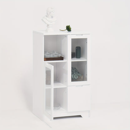 Kledingkast – Garderobekast – Opbergkast – Dressoir – Wit Gelakt MDF – Glazen Deuren – Ruime Lade – Compact & Modern