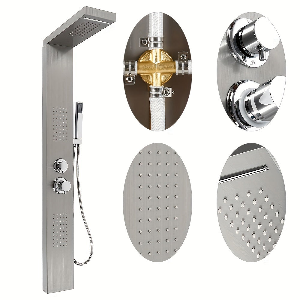 Douche Unit – Doucheset – Douchepaneel – Handdouche – Wandmontage – Roestvrij Staal – 4-in-1 Functie Met Regenstraal En Massagejets
