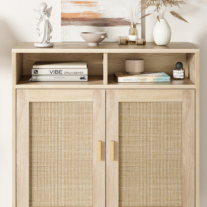 Dressoir – Buffetkast – Kast – Opbergkast – Wandkast – Natuurlijke Eiken Finish – Stevige MDF Constructie – 91 cm Hoog – Open Planken Met 2 Deuren