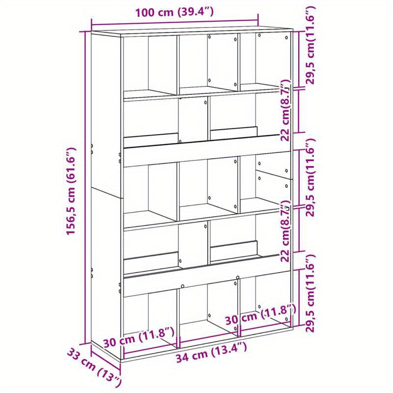 Spacious Gray Wooden Room Divider - 99.06cm x 33.02cm x 154.94cm - Perfect for Office, Bedroom, Living Room, Study - Durable Concrete-Treated Wood, Multi-Compartment Design, Room Space Divider|Minimalist Shelf Design|Sleek Co