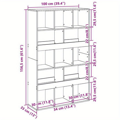 Spacious Gray Wooden Room Divider - 99.06cm x 33.02cm x 154.94cm - Perfect for Office, Bedroom, Living Room, Study - Durable Concrete-Treated Wood, Multi-Compartment Design, Room Space Divider|Minimalist Shelf Design|Sleek Co