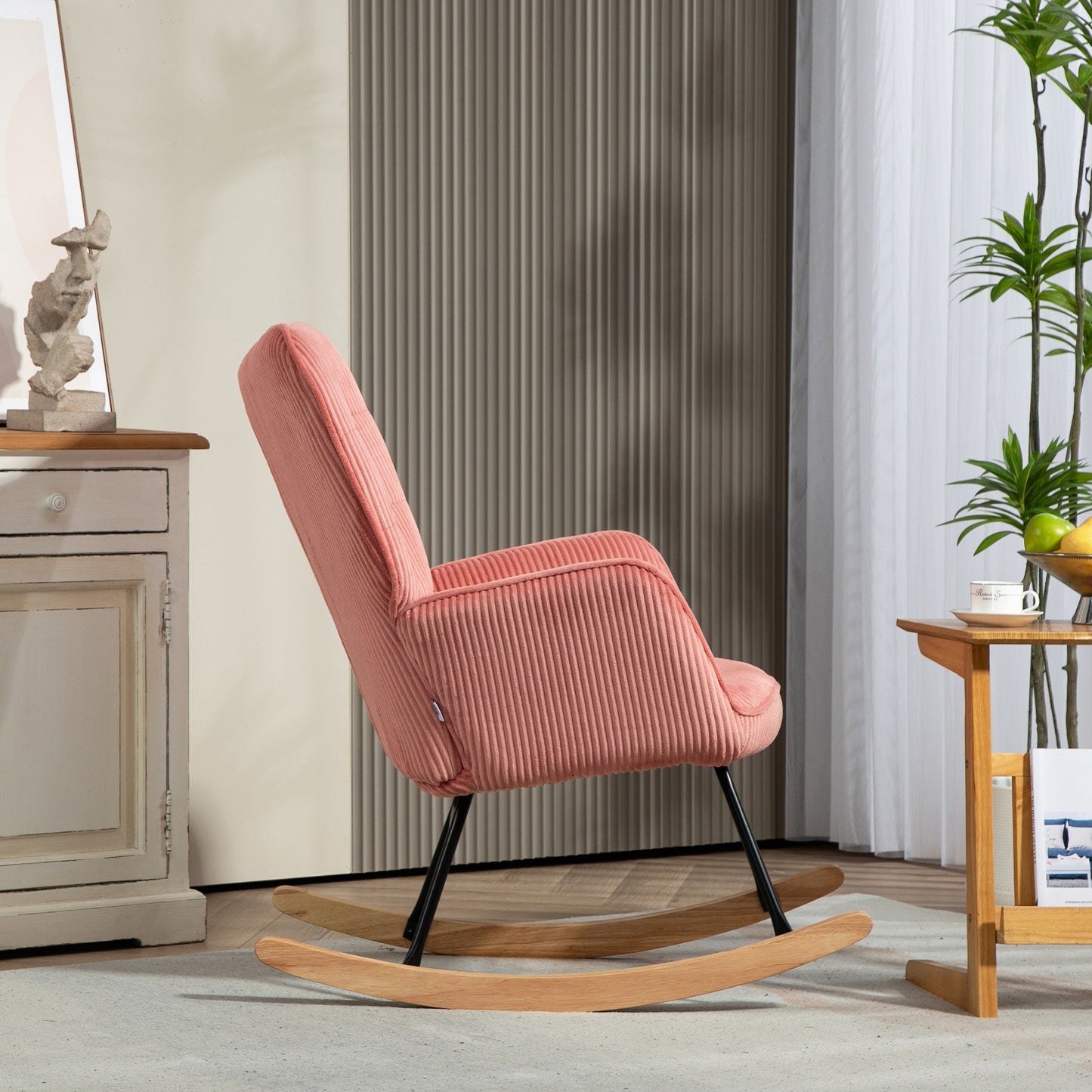 Schommelstoel – Rocking Chair – Relaxfauteuil – Schommelfauteuil – Loungestoel – Roze – Polyester Bekleding – Geschikt Tot 120 kg – Compact Formaat 98x71x101 cm