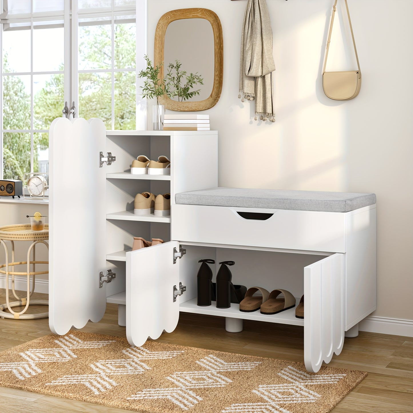 Schoenenkast – Halmeubel – Opbergkast – Schoenenopberger – Hal organizer – Wit – Met Zitplek en Ventilatie – Duurzaam Niet-Houten Materiaal – Compact Design