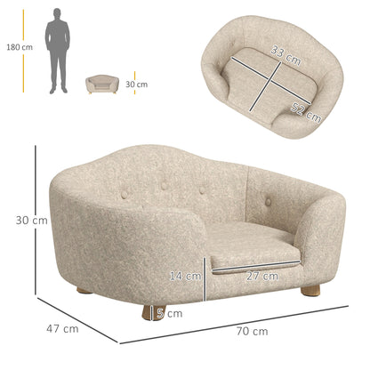 Hondenbed – Hondenmand – Hondenkussen – Huisdierenbed – Kattenbed – Pluche Kussen – Stevig Dennenhouten Frame – 70 x 47 x 30 cm – Crème Wit
