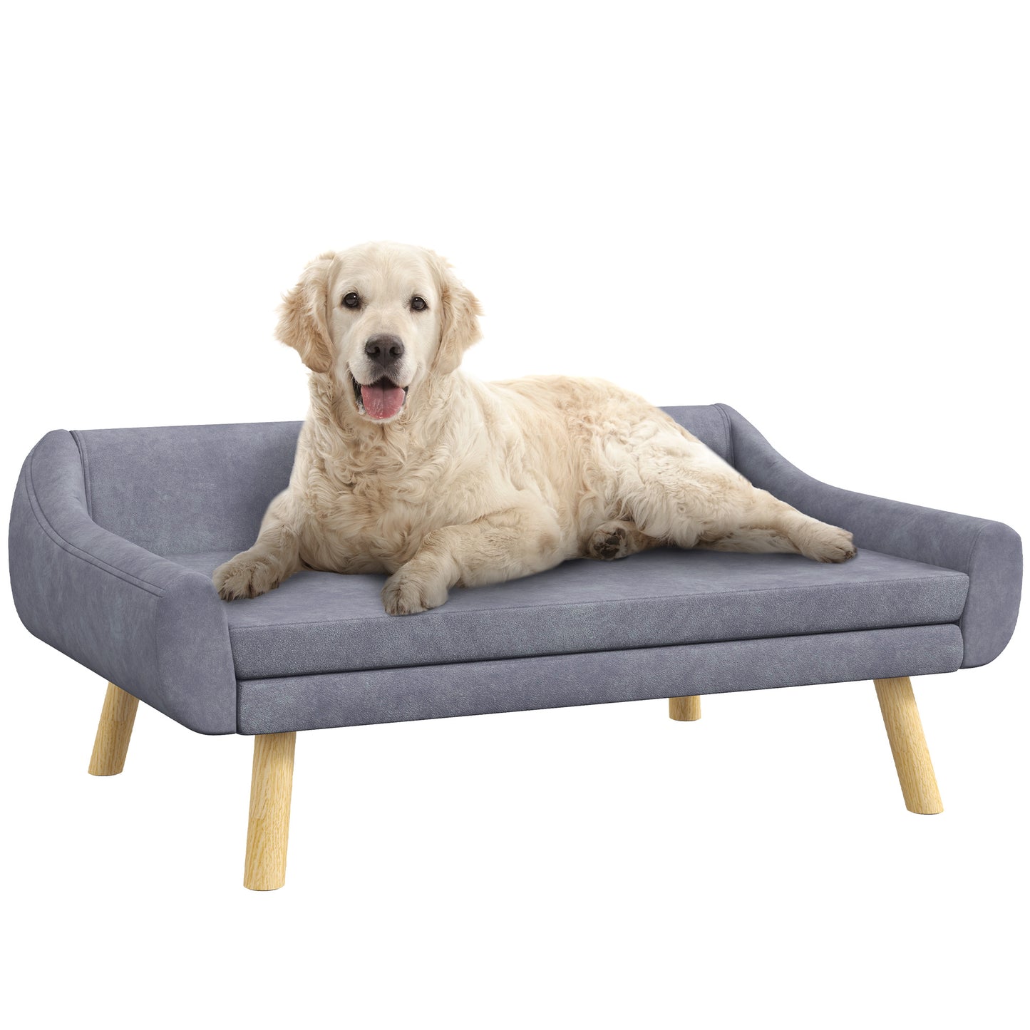 Huisdierbankje – Kattenbank – Hondenbed – Dierenbank – Slaapbank – Scandinavisch Design – Afneembaar Kussen – Velours Stof – Houten Poten – 102x58,5x42,5 cm – Grijs