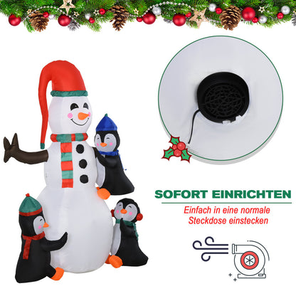 Opblaasbare Kerstfiguur Sneeuwpop en Pinguïns – Kerstversiering Tuindecoratie – Buiten Decoratie – Feestelijke Opblaasbare Figuren – Groot Formaat 140x70x180 cm – Weerbestendig & Vrijstaand