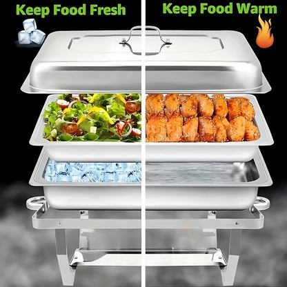 Warmhoudset Buffet – Chafing Dish – Voedselwarmer – Buffetbak – Cateringset – 4 Stuks – 9 Liter Per Bak – 408 Roestvrijstaal Zonder Stroom