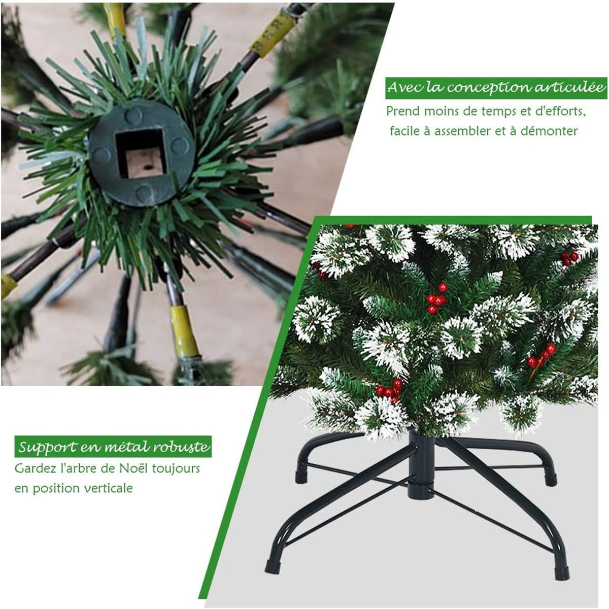 Kunstkerstboom – Nepspar – Kunstboom – Kerstboom – Tafelkerstboom – Met Sneeuweffect en Rode Bessen – Stevige Metalen Standaard