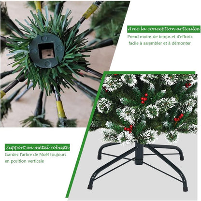 Kunstkerstboom – Nepspar – Kunstboom – Kerstboom – Tafelkerstboom – Met Sneeuweffect en Rode Bessen – Stevige Metalen Standaard
