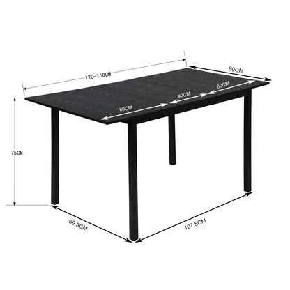 Verstelbare Eettafel – Uitschuifbare Tafel – Eetkamertafel – Uitklapbare Tafel – Industriële Tafel – Scandinavisch Design – 120-160 cm Lengte – Mat MDF Blad