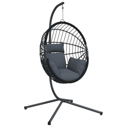 Hangstoel – Schommelstoel – Tuinstoel – Relaxstoel – Egg Chair – Anthraciet Rattan – Robuust Stalen Frame – Weerbestendig & Comfortabel Kussen