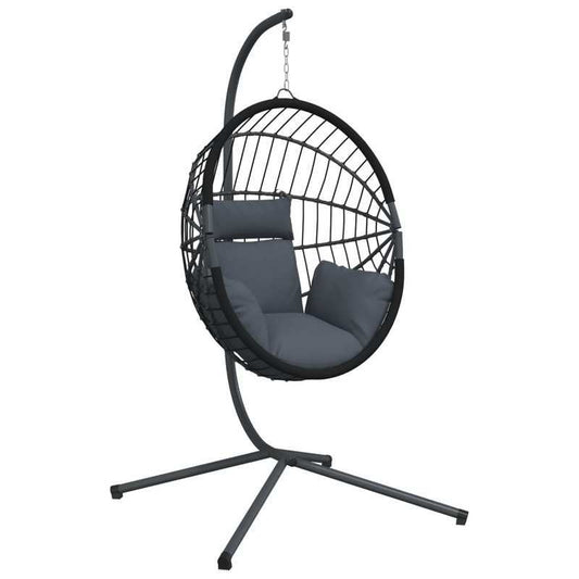 Hangstoel – Schommelstoel – Tuinstoel – Relaxstoel – Egg Chair – Anthraciet Rattan – Robuust Stalen Frame – Weerbestendig & Comfortabel Kussen