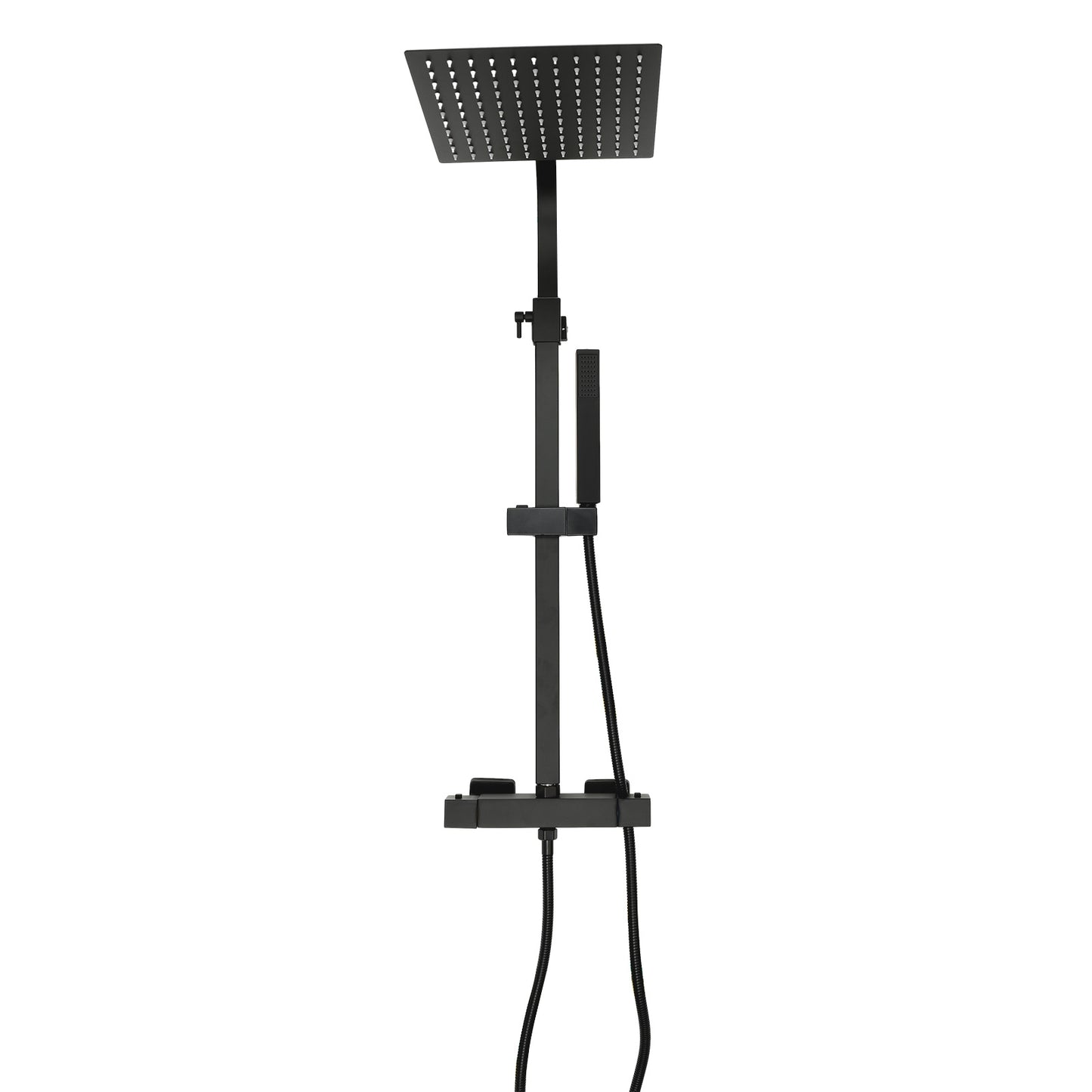 TOOL1SHOOO Constant Temperature Rain Shower System - Modern Black Design, 360° Rotatable 9, 213.36cm Top Shower Head, Adjustable Height 73.66-124.46cm with Stainless Steel Hose & Ceramic Valve Core, Wall-Mounted for Home, Ho
