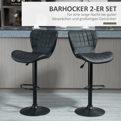 Barkruk – Barstoel – Bistrokruk – Keukenstoel – Kruk – Kunstleer – 360° Draaibaar – Verstelbare Zithoogte 89-109 cm – Zwarte Bekleding