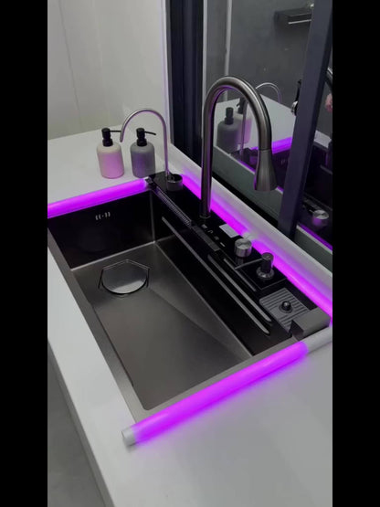Keukenspoelbak – Spoelbak – Gootsteen – Wasbak – Spoelbakken – RVS Roestvrij Staal – Digitale Waterdisplay – Watervalkraan Met Uittrekbare Sproeikop