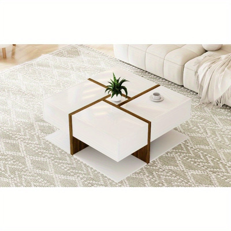 Salontafel – Koffietafel – Woonkamertafel – Bijzettafel – Tafeltje – Modern Hoogglans Wit – 4 Laden Opbergruimte – 78x78x34,8 cm – Duurzaam Stijlvol Design