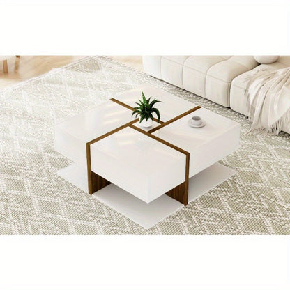 Salontafel – Koffietafel – Woonkamertafel – Bijzettafel – Tafeltje – Modern Hoogglans Wit – 4 Laden Opbergruimte – 78x78x34,8 cm – Duurzaam Stijlvol Design