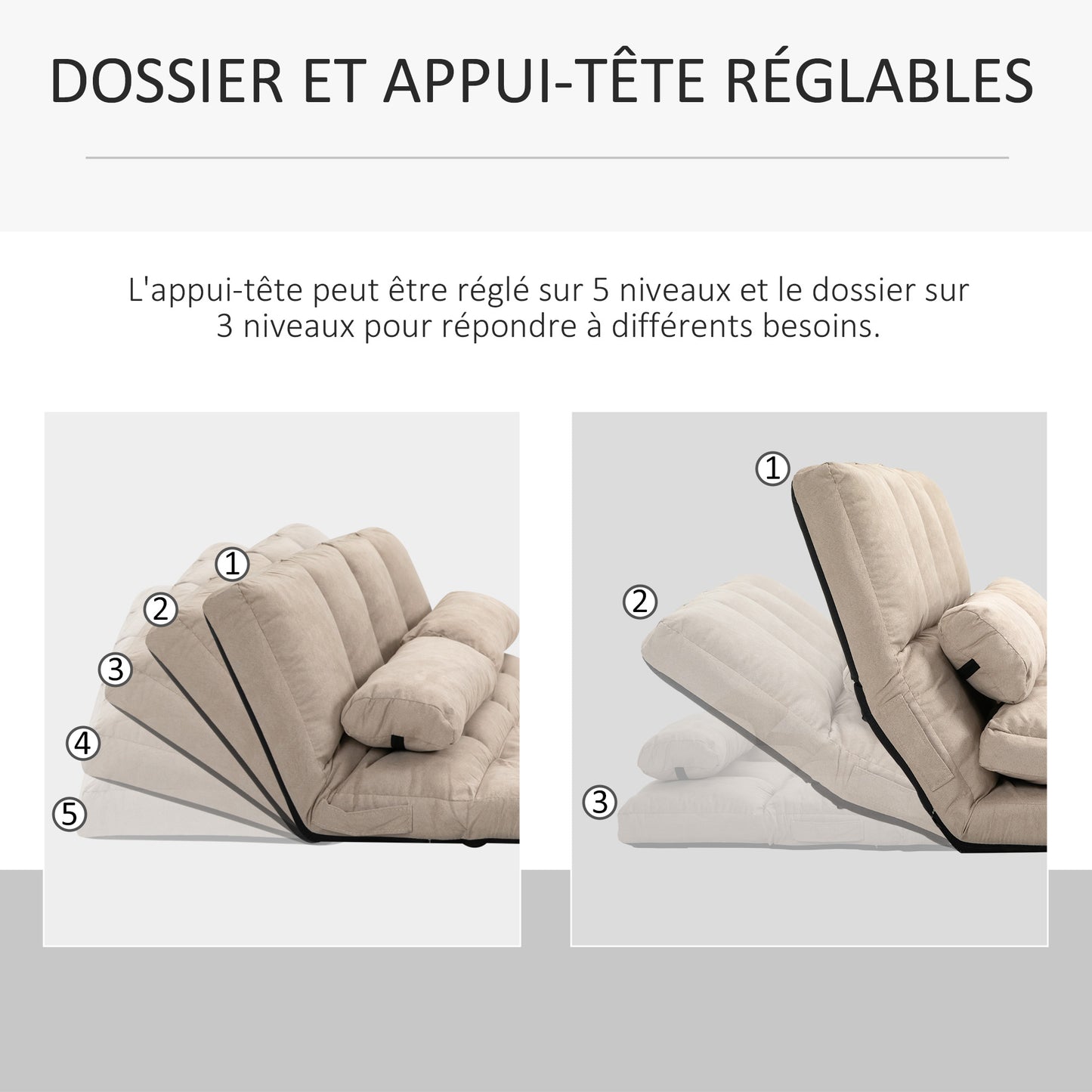Relaxstoel – Fauteuil – Loungestoel – Ligstoel – Verstelbare Rugleuning 14 Standen – Polyester Suède-Look Beige – Inclusief 2 Kussens