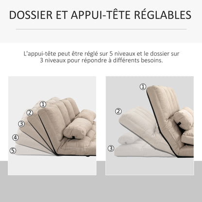 Relaxstoel – Fauteuil – Loungestoel – Ligstoel – Verstelbare Rugleuning 14 Standen – Polyester Suède-Look Beige – Inclusief 2 Kussens