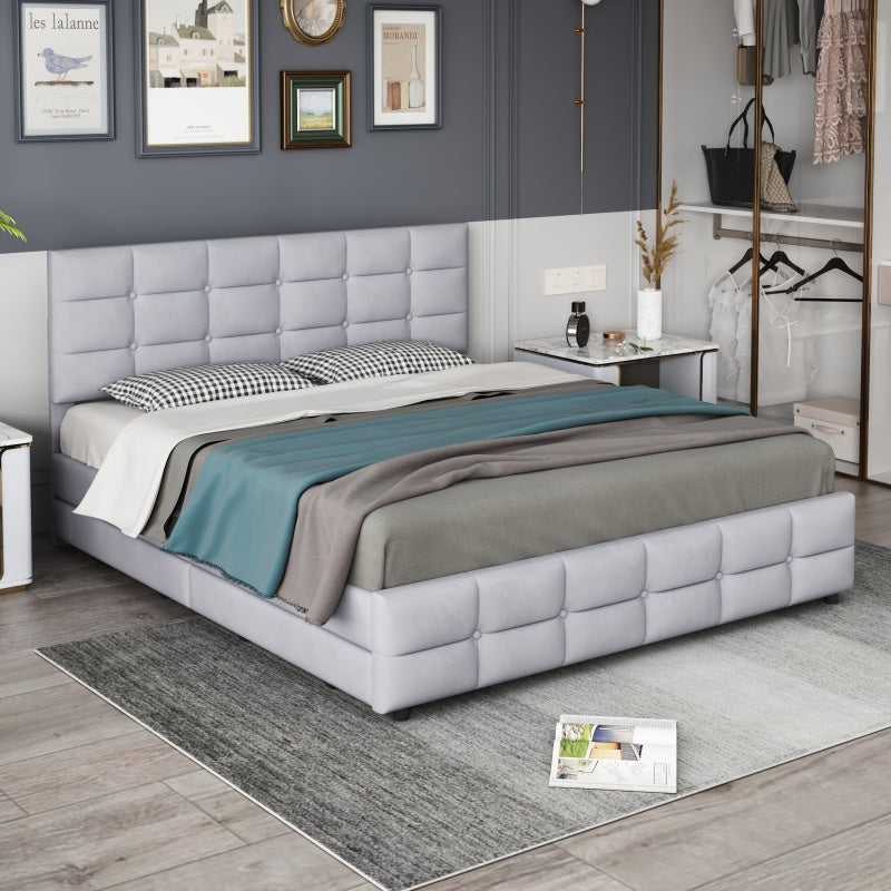 Tweepersoonsbed – Bed met opberglades – Platformbed – Slaapbank – Met opbergruimte – Grijs linnen – 4 royale lades – Stevig metalen frame – 140x200 cm – Geen montage nodig