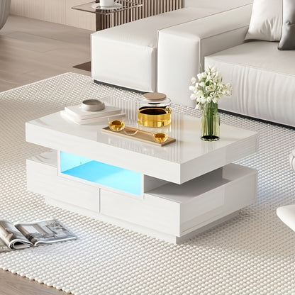 Salontafel – Koffietafel – Bijzettafel – Opbergtafel – Witte Tafel – Metalen Frame – Ruimtebesparend Ontwerp