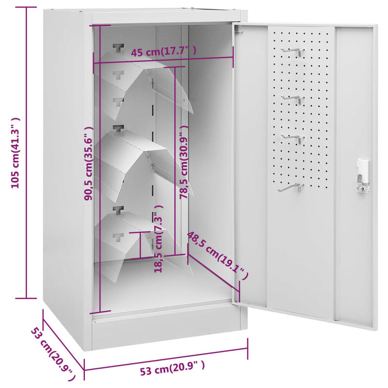 Stalenkast – Opbergkast – Archiefkast – Kantoorkast – Locker – Vergrendelbaar – Verstelbare Planken en Haken – Compact 53x53x105 cm – Lichtgrijs staal