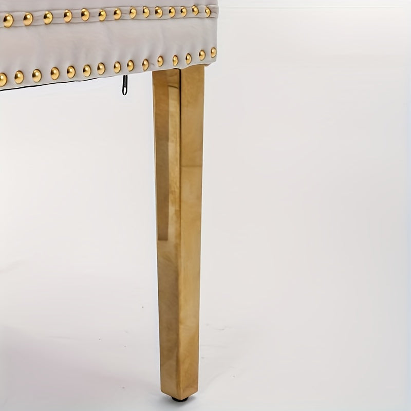 Eetkamerstoelen – Stoelen – Armstoel – Dining Chairs – Zithoekstoelen – Metalen Frame – Katoenen Bekleding – Set Van 2 – Beige Met Gouden Poten – Comfortabele Armleuningen – Eenvoudig Schoon Te Maken