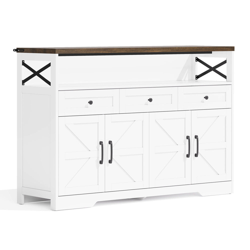 Buffet Sideboard with Storage Space | Coffee Bar with 3 Drawers, Rustic-Style Shelving Unit with Doors, Cabinet with Shelves | Suitable for Kitchen, Living Room, Hallway | Rustic Style in White/Brown