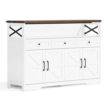 Buffet Sideboard with Storage Space | Coffee Bar with 3 Drawers, Rustic-Style Shelving Unit with Doors, Cabinet with Shelves | Suitable for Kitchen, Living Room, Hallway | Rustic Style in White/Brown