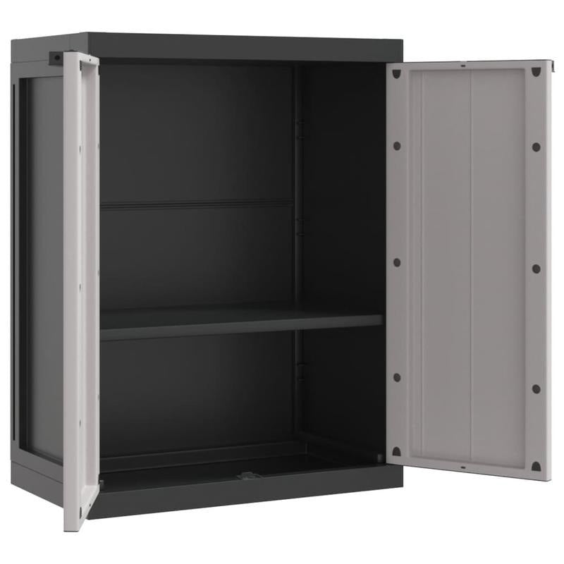Tuinkast – Tuinberging – Opbergkast – Bergkast – Schuurkast – Grijs en Zwart – Compact Formaat 65x37x85 cm – Duurzaam Materiaal PP en RVS