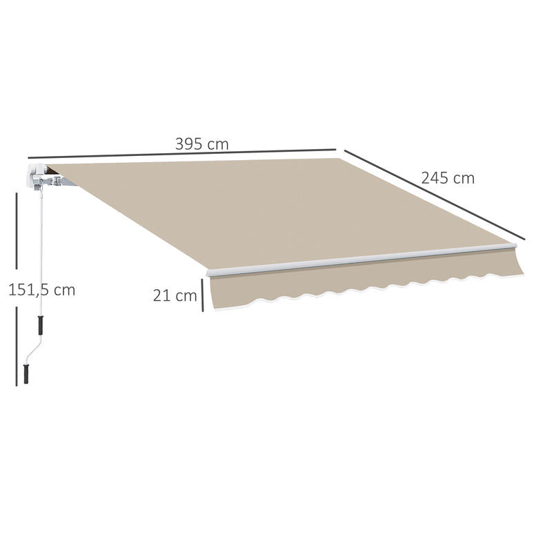 Uitschuifbare Zonwering – Terrasoverkapping – Buitenluifel – Zonnescherm – Balkonzonwering – Met Handcrank – Stevig Metaalframe – Polyester Doek – 3,95 x 2,45 m – Weerbestendig & Compact Designs