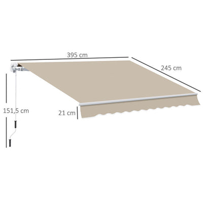 Uitschuifbare Zonwering – Terrasoverkapping – Buitenluifel – Zonnescherm – Balkonzonwering – Met Handcrank – Stevig Metaalframe – Polyester Doek – 3,95 x 2,45 m – Weerbestendig & Compact Designs