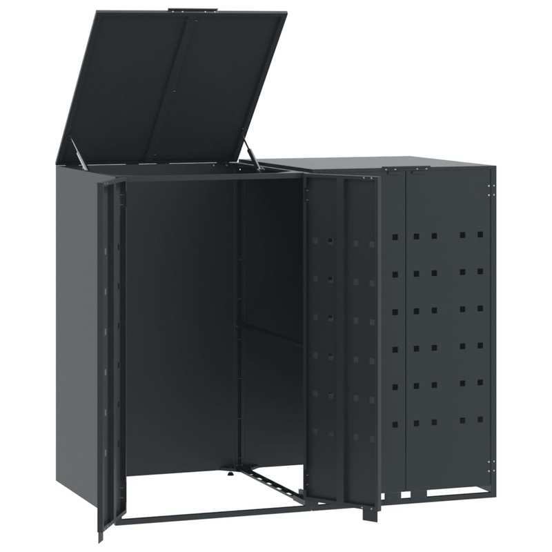 Afvalcontainer – Vuilnisbak – Afvalbak – Afvalemmer – Container – 2 Vaks – Stalen Behuizing – Wielen – Geventileerd Design – Ergonomische Handvatten – Antraciet – 138x79x117 cm – Zonder Elektriciteit