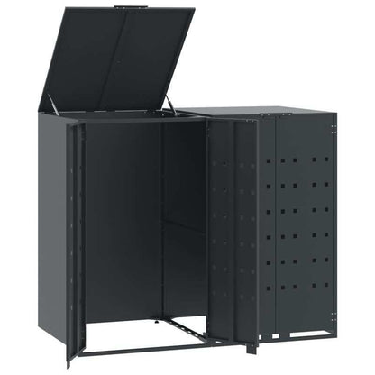 Afvalcontainer – Vuilnisbak – Afvalbak – Afvalemmer – Container – 2 Vaks – Stalen Behuizing – Wielen – Geventileerd Design – Ergonomische Handvatten – Antraciet – 138x79x117 cm – Zonder Elektriciteit