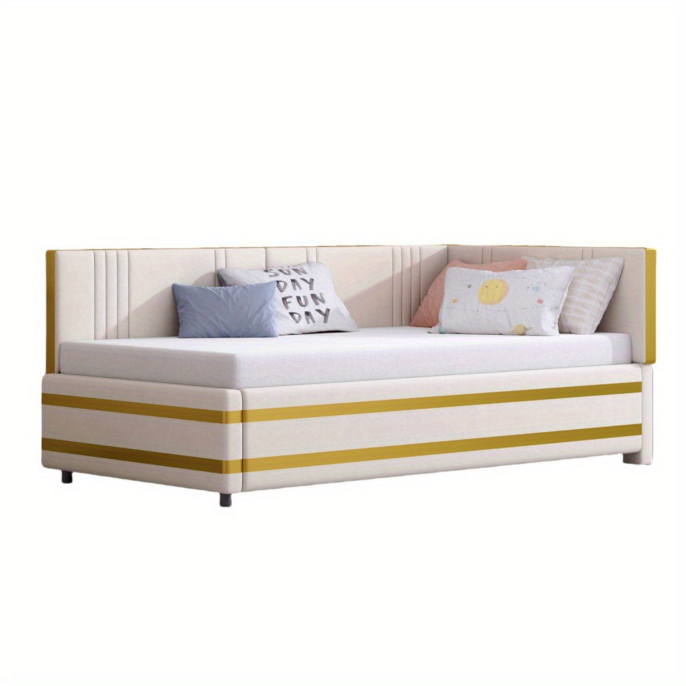 Gestoffeerd Bed – Sofa Bed – Multifunctioneel Bed – Bedbank – Eenpersoonsbed – 90x200 cm – Fluwelen Bekleding – Lattenbodem Voor Comfort - Beige